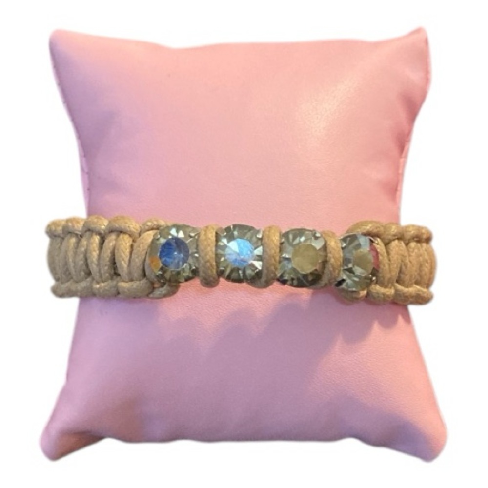 Antropologie Cord Wrap Rhinestone Beige Bangle Bracelet